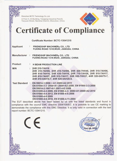 China Friendship Machinery Co., Ltd certification
